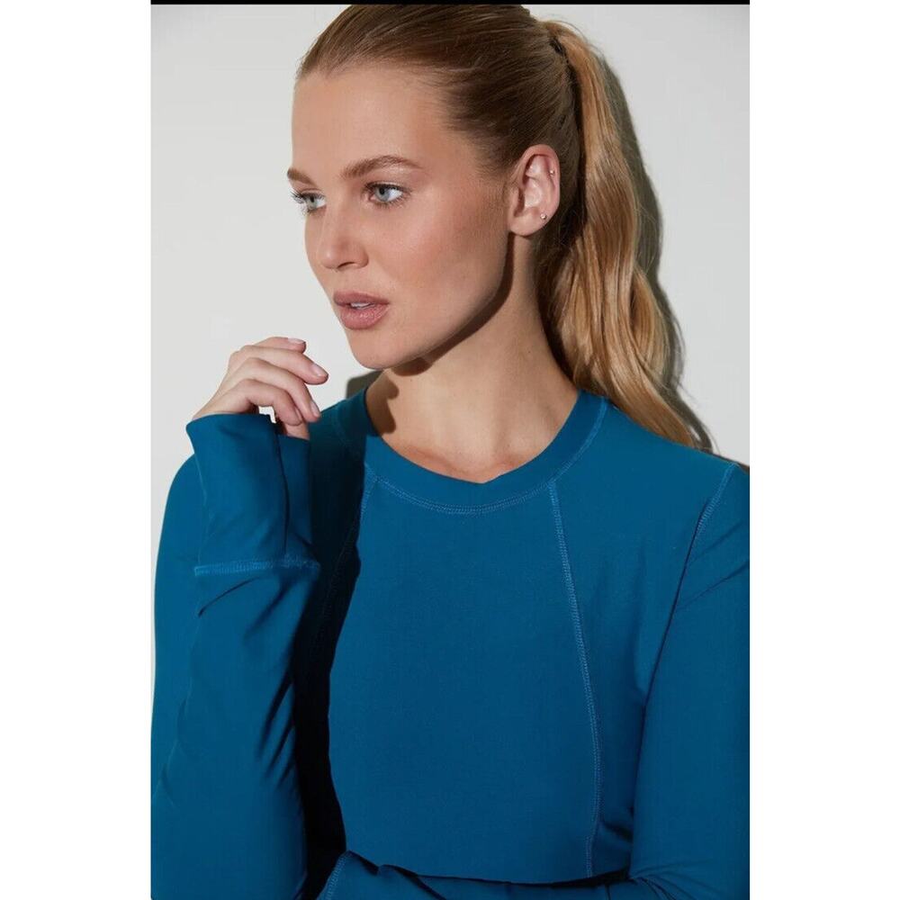 Josie Natori Women’s Small Solstice Long-Sleeve Top Dark Teal Blue New